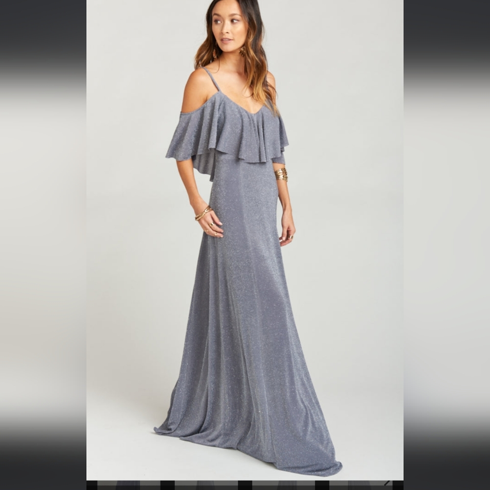 Show Me Your Mumu Renee Ruffle Maxi Dress Dancing Queen Shine Smoke small